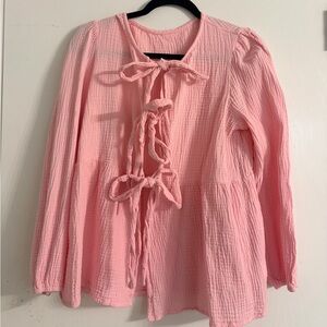 Pink Bow Front Women's Blouse